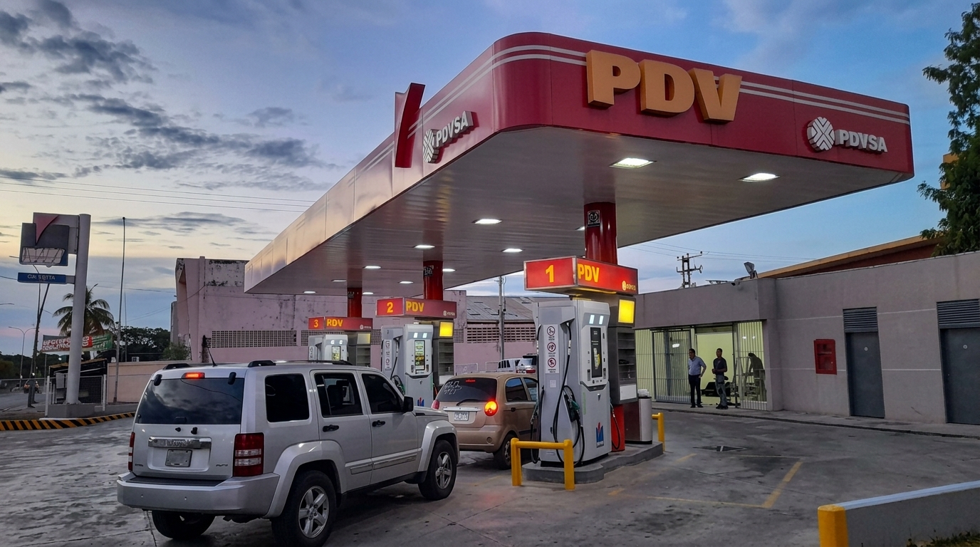 Vehículos cargando combustible bajo la marquesina de E/S VEITIA